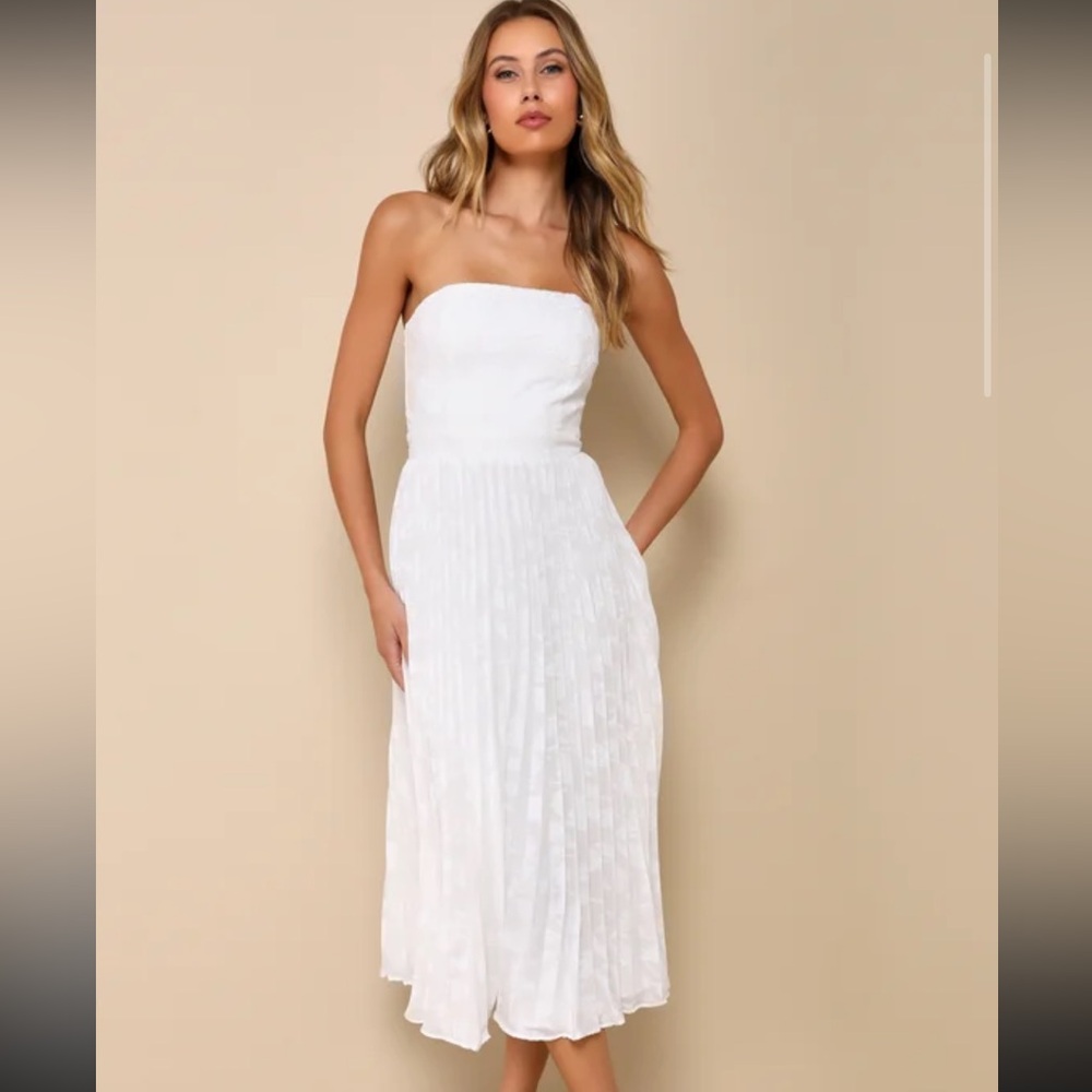 Lulus Perfectly Stunning Ivory Jacquard Strapless Midi Dress